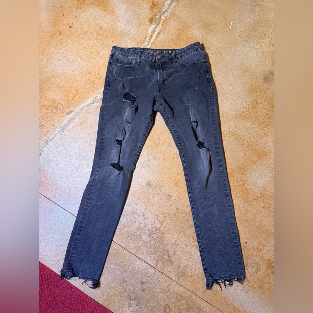 American Eagle 33x34 EXTREME Flex Skinny Jeans - Black Distressed